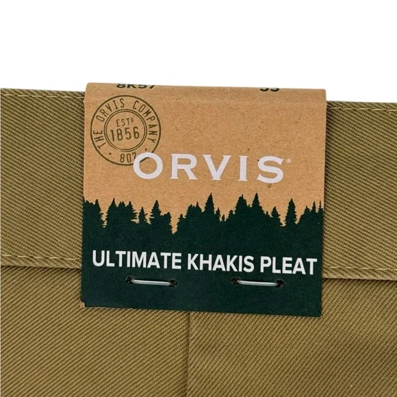 Orvis Mens 33 Pants Green Brown Ultimate Khakis Pleated Chino Cotton Twill NWT